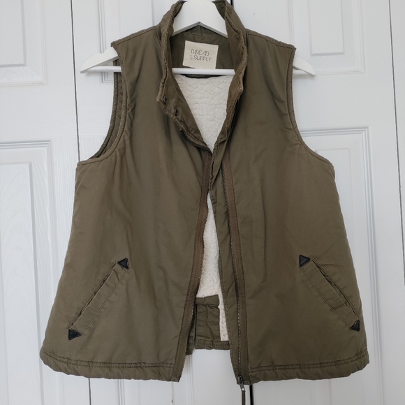 Thread snd Supply Jackets & Blazers - Thread & Supply Women's Full Zip Sherpa Lined Collared Vest Olive Green Size L
